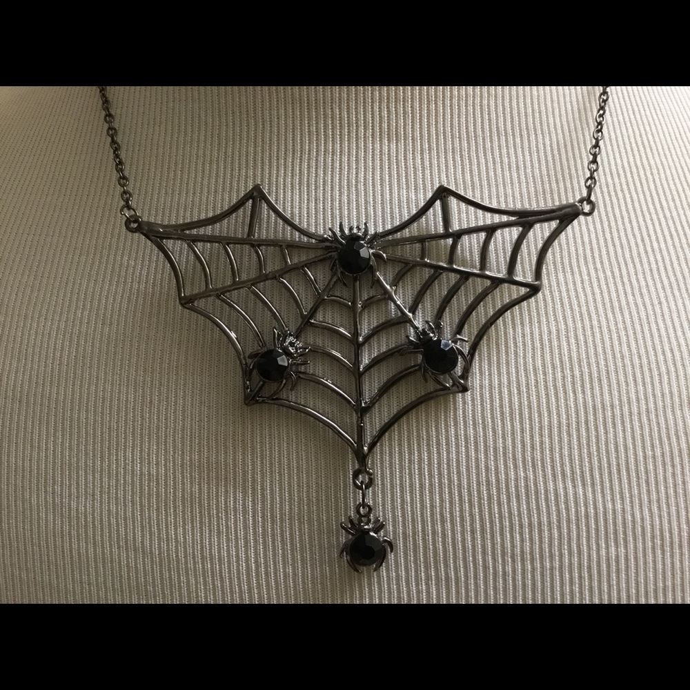 Rhinestone Spider 🕷 on Spider Web Necklace - Picture 3 of 8